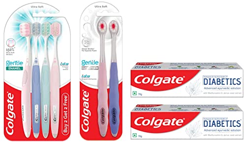 Image of Colgate Toothpaste for the oral health of Diabetics,2 X 70gm & Gentle Enamel Ultra Soft Bristles Manual Toothbrush for adults, 4 Pcs(Buy2 Get 2)& Gentle UltraFoam Ultra Soft Bristles Manual Toothbrush