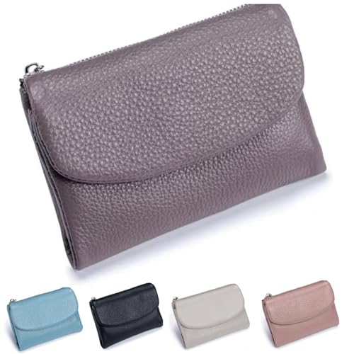 Unisex Pebble Leather Wallet, Small Wallets for Women, Coin Holder & Cash Slots, Genuine Leather Wallets for Men and Women, Small Compact Bifold Pocket Purse with Credit Card Holder (Purple A)