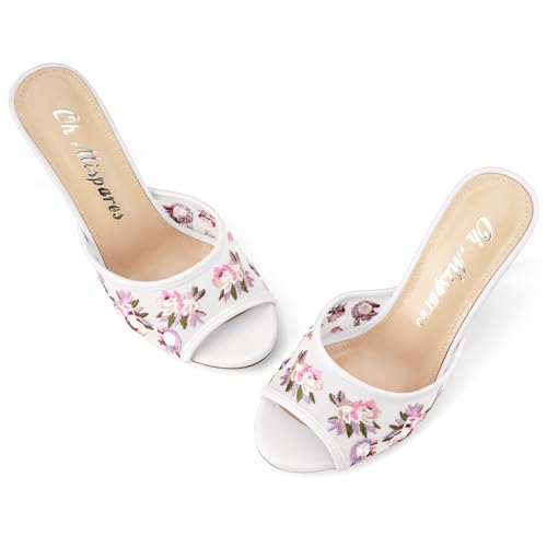 Oh Mispares Heeled Mules for Women High Heel Floral Sandals Mesh Embroidered Stiletto Slip-on Open Toe Elegant Dress Shoes for Wedding Prom Party3