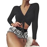 ZAFUL Camiseta de manga corta para mujer acanalada Negro M