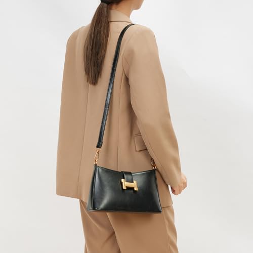 Image of Soft Leather Hobo Handbags for Women Small Underarm Shoulder Bag Ladies Crossbody Purse Small Cresent Bags (Black)
