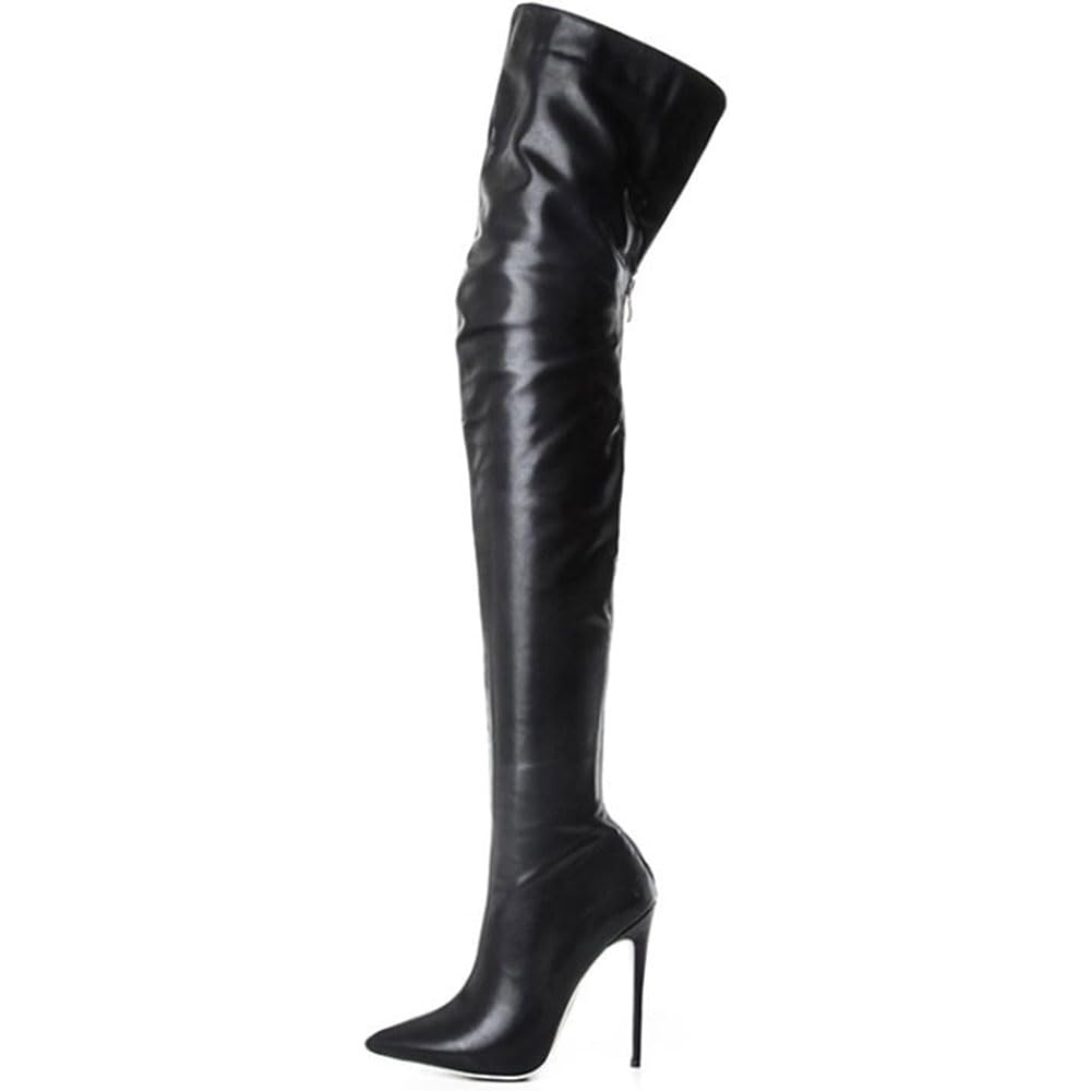 Hyfzxwx Women's Black 4.33 Inches Overknee Boots Sexy High Heels Thigh High Boots Stiletto Party Shoes Autumn Boots Large Size Shoes Sexy/Black/39Eu