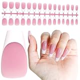 JODSONE French Tip Press On Nails - 15 Sizes Pink Trapezoid French Tips,Soft Gel Nail Tips False Nails Extensions Nail Art DIY(150Pcs)