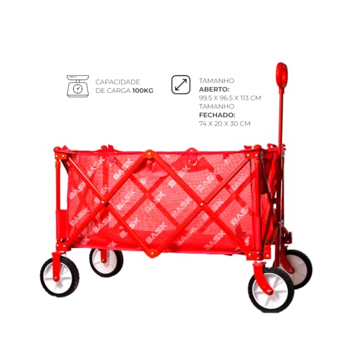 Carrinho de Mão Multiuso Bask – Ideal para Camping, Pesca e Compras, com Estrutura Resistente, Dobrá