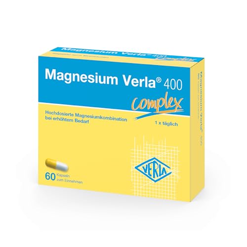 Magnesium Verla 400 Kapseln Hochdosiertes Magnesiumcitrat & Magnesiumoxid bei erhöhtem Magnesiumbedarf 400 mg pro Kapsel Einnahme nur 1x täglich vegan zucker- gluten- & laktosefrei 60 St