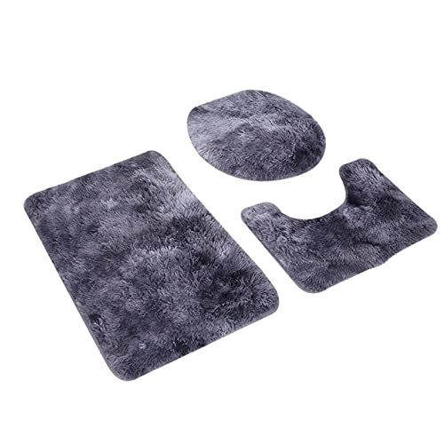 BORDSTRACT Badezimmerteppich-Sets, 3-teiliger Badeteppich, Konturmatte, Toilettendeckelbezug, Plüsch-Badematten, maschinenwaschbare, rutschfeste Badeteppiche(Lila Grau) – Bild 8