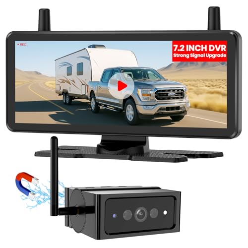 Auto-Vox Wireless Magnetic Backup Camera: Dual Antenna,7.2" 1080P Split-Screen DVR Monitor, Long-Life Rechargeable Battery, IP69K Waterproof, Night Vision Back Up Camera for RV, Truck, Trailer
