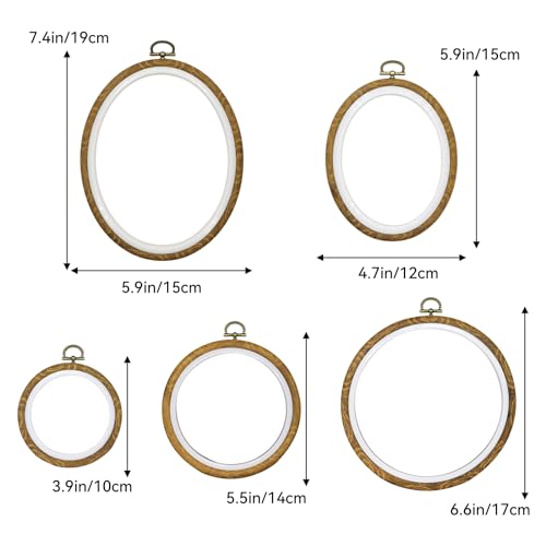 Faylapa CH2024051502 5Pcs Embroidery Hoop Round Oval Cross Stitch Hoop Ring Decorative Imitated Wood Display Frame 3.9 Inch To 7.4 Inch thumb #1
