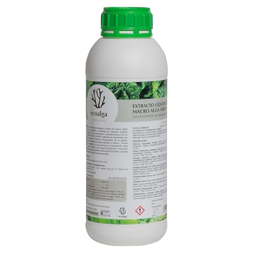 EcoAlga Abono Líquido Fertilizante Alga Ulva Premium Plantas Cultivos 1L. Orgánico y Universal: Huerto, Jardín, Césped, Interior. Rendimiento Todas Fases. Crecimiento, Resistencia, Foliar, Enraizante