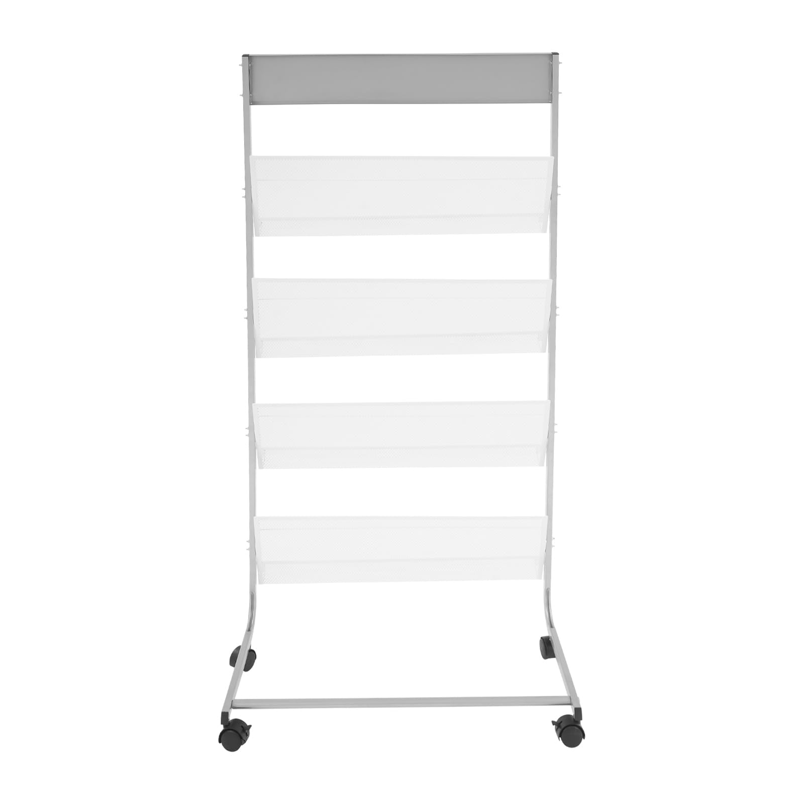 Portariviste a 4 ripiani, in argento, con ruote, per atelier, biblioteche, uffici, 63 x 36 x 148 cm