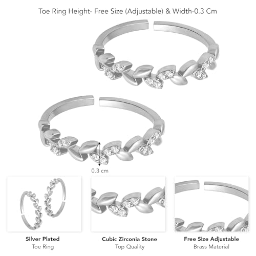 Image of Peora Cubic Zirconia Studded Adjustable Toe Ring Bichiya Stylish Fancy Daily Regular Jewellery for Women