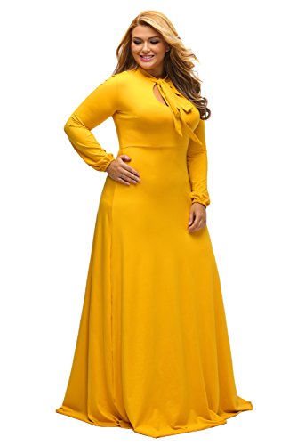 LALAGEN Women's Vintage Long Sleeve Plus Size Evening Party Maxi Dress Gown YellowXXL