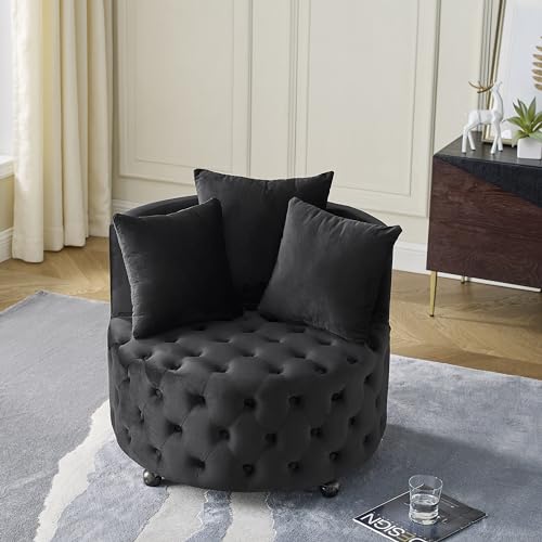 Sillón Redondo Plegable Terciopelo Negro