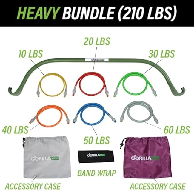 Lite Gorilla Bow Portable Home Gym Resistance Bands and Bar System for Travel, Fitness, Weightlifting and Exercise Kit, Full Body Workout Equipment Set