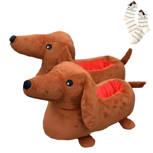 Dachshund Slippers for Women, Dachshund Plush Slippers, Cute Cartoon Dachshund Bedroom Slippers