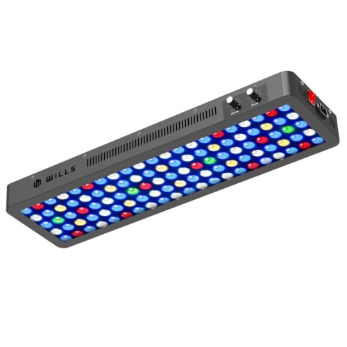 Image of Wills Aquarium Light, 200W Full Spectrum LED Reef Lights, 28 inchx8.5 inchx2.4 inch | For Coral Saltwater Fish Tank, Blue /White Dual Dimmable Channels, 105 Premium SMD LEDs, Daisy Chain Design, Hanging Kit