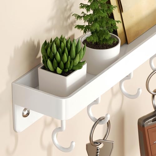 Miniatura 4 de Niffgaff - Llavero De Pared, Estante Con Ganchos Adhesivos De Acero Inoxidable, Instalación Sin Taladro, Para Puerta Y Pared, Color Blanco