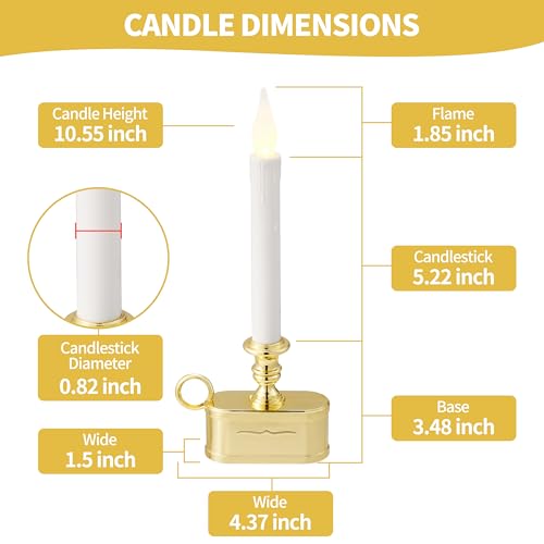 Image of Battery Operated Candles with Flickering Flame 1 Tier LED Window Candle 10.5 Inch Hight with Automatically Timer 8 Hours On /16 Hours Off, Gold Shine for Xmas Festival