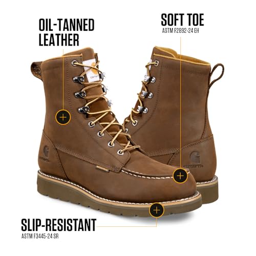 Image of Carhartt Men's WP 8 inch Moc Soft Toe Wedge Boot | PU Cushioned Comfort & Wedge Design, Slip-Resistant Outsole, Oil-Tanned Leather Upper, Waterproof Protection