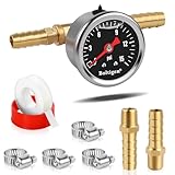 Boltigen Fuel Pressure Gauge, 0-15psi Fuel Pressure Gauge Kit, Glycerin Filled Fuel Pressure Regulator with Gauge for Car, 1/8'' NPT Inline Fuel Pressure Guage with 3/8'' 5/16'' Barb, Black