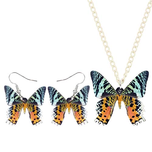 Collar de mariposa y pendientes de acrílico abigarrado conjunto multicolor texturizado