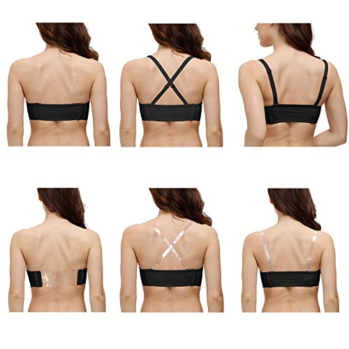 Yihi Women's Clear Strap Push Up Bra Invisible Back Strapless Convertible Heavily Padded Bras Mulitway Underwire Add 2 Cups Black,34Dd/E #TOP2