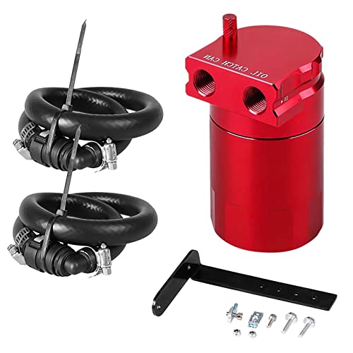 Image of 350ml Aluminum Oil Catch Can Polished Oil Separator Tank Compatible with Ford F150 2.7EB 3.5EB 5.0L Passenger Side 2011-2021, Expedition 3.5L EcoBoost 2018-2021, Raptor 3.5L Ecoboost 2017-2021,Red