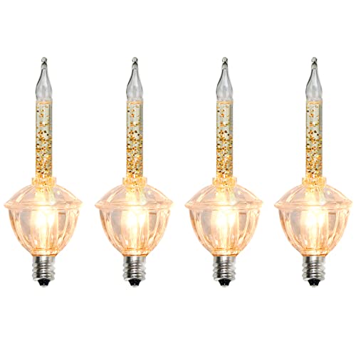 4 Pack Bubble Lights Replacement Bulbs, Traditional Christmas Bubble Lights Bulbs, Clear Fluid Lights Bulbs with golden Glitter, C7 E12 Candelabra Base, Bubble Lamps for Xmas Christmas Tree Decoration