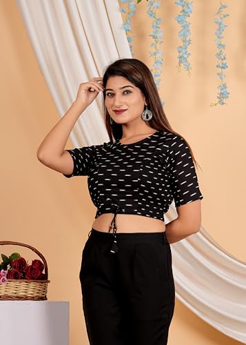 Image of Yash Gallery Women's Cotton Zig-Zag Printed Regular Regular Fit Short Sleeve Blouse