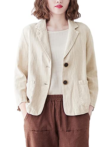 Women`s Casual Work Office Long Sleeve Loose Fit 2 Buttons Solid Blazer Jacket