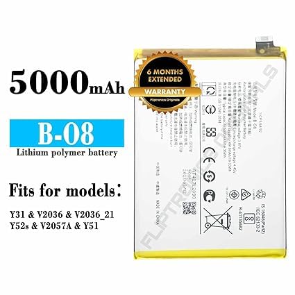 Image of B-08 Battery for vivo Y52s /V2057A / Y31 / V2036 / V2021 / Y52S / V20657 /Y15 Battery with 6 Month Warranty ****(P233)