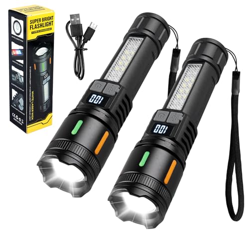 2 Pezzi Torcia Led Potente Professionale, Torcia Led Ricaricabile, Torcia A Led Ricaricabile, Torcia Led Estremamente Luminosa, Zoomabile, Portatile, Per Campeggio, Escursionismo, Emergenza, Pesca