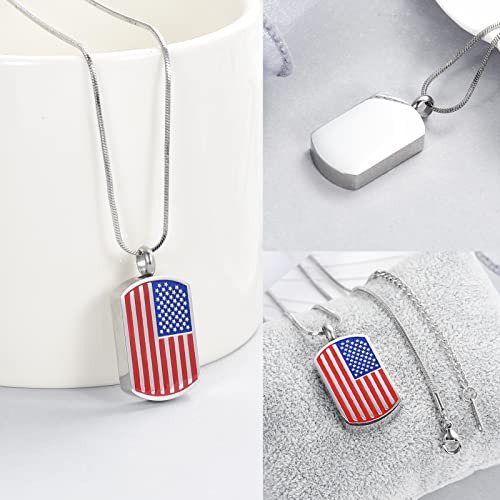 American Flag Cremation Jewelry for Ashes for Loved Ones Urn Necklace Memorial Keepsake Ashes Holder for Pets Dogs Cats(Silver 2)3