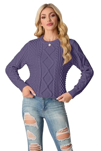 Image of GRECERELLE Women's 2026 Fall & Winter Fashion Sweater Crewneck Long Sleeve Cable Knit Chunky Vintage Casual Pullover Tops