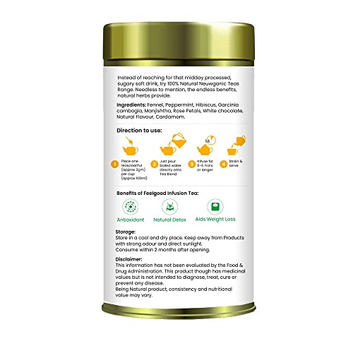 Image of Neuwganic Feel Good Infusion Tea - 100 Gm Loose Leaf Tea | Fennel, Rose Petals, Peppermint | Antioxidant, Natural Detox, Weight Loss | 50 Cups | All Natural, Caffeine-Free, Vegan & Gluten-Free