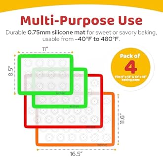 HOTPOP | Reusable Macaron Cookie Sheet, Non Stick Baking Mats, 0.75mm (2 Half Sheets, 2 Quarter Sheets), Set of 4