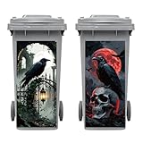 Peacoblue Wheelie Bin Stickers 2 Sheets Gothic Crow with Skull Sticky Dustbin Stickers Decals, 15" x 32" Waterproof Large Wraps for Trash Cans Bins Fridges Door Wall Garden Outdoor Indoor Patio Decor