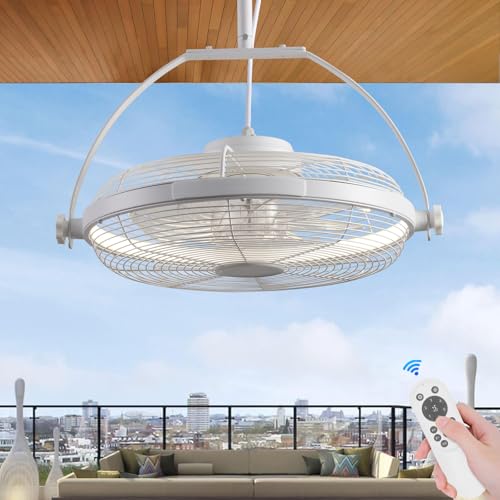 AHAWILL Gazebo Fans Outdoor Hanging Ceiling Fans with Lights,16' Portable Plug in Ceiling Fan,Multi-angle Adjustable Floor Fans,White Outdoor Ceiling Fans for Patios.