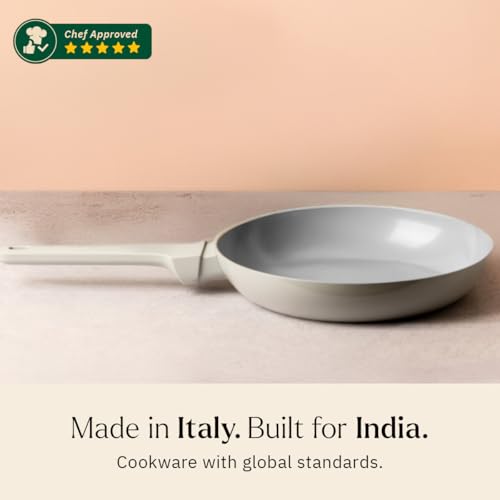 Image of Ember Cookware Arcilla Ceramic Frying Pan 24 cm | 5-Year Warranty | 75% Less Oil Usage | Lightweight, Non-Toxic Non-Stick Ceramic Frypan | Matching Handle- Gas Compatible | ISI Certified | Grey