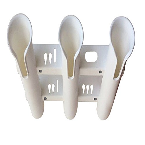 Triplespark Hengelhouder met 3 vakken, rek/palen, aan de zijkant bevestigd, alle accessoires zijn inbegrepen (wit) voor boot, kajak, muur. - Image 7
