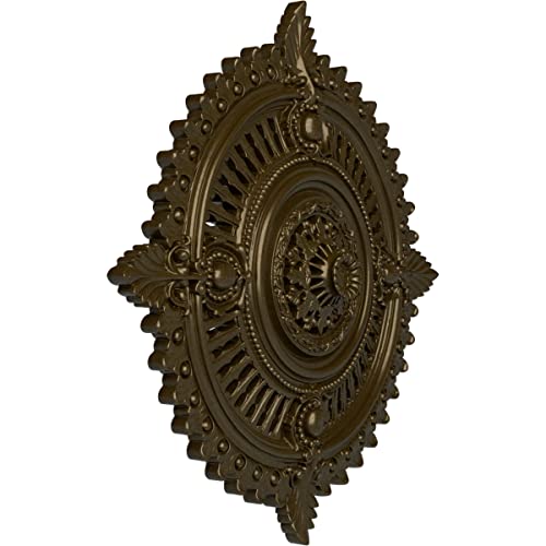 Image of Ekena Millwork CM29HYBRS Haylynn Ceiling Medallion, Brass, 29 1 /8 inchOD x 1 1 /4 inchID x 4 inchP