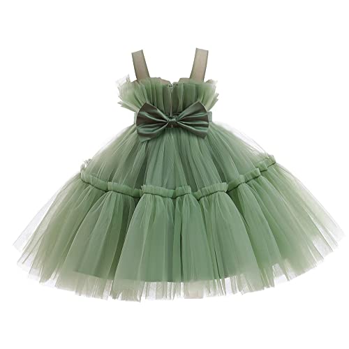 Girls Princess Dresses 6-12 9 Months Baby Toddle Girls Dresses Tulle Mesh Dressy Pageant Party Dressy For Girls Bow Dresses Sleeveless Birthday Fancy Tutu Dress Playwear (Avocado Green, 80) #TOP1