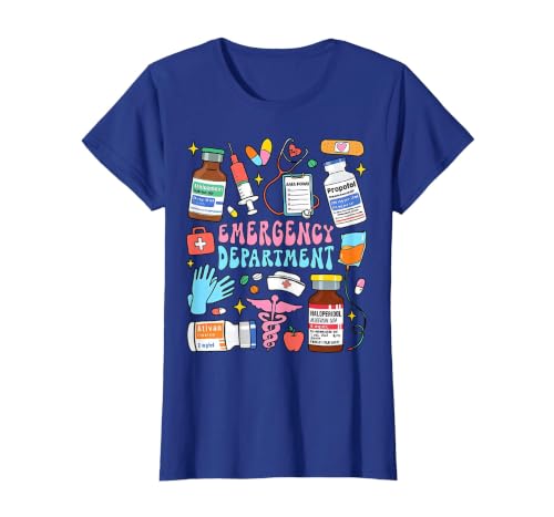 Retro Emergency Department Emergency Room ER ED Nurse Tech T-Shirt, Women, Royal Blue, X-Small