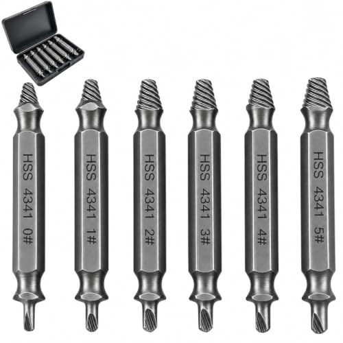 6PCS Kit Extracteur de Vis avec Adaptateur, Extracteur Double Face pour Vis Endommagées, Extracteur Tourne-à-Gauche pour Vis Cassées, Outil Précis pour Vis...