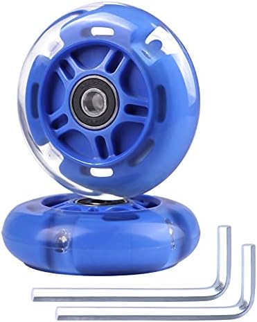 Gladeer 2-Pack 80mm 3-Wheeled Scooter Rear Wheels Light Up Inline Skate Replacement Wheels w/Bearings (Blue)