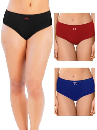Image of DChica Cotton Panties for Women, Comfortable Mid Waist Hipster Panty with Stretchable Waistband Full Coverage Breathable Underwear /Briefs for Ladies