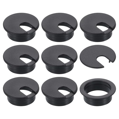 uxcell 8 Pcs 35mm (1.38 Inch) Desk Grommet, Plastic Cable Hole Cover, Wire Cord Cable Organizer for Home Office Computer Desk Cabinet, Black