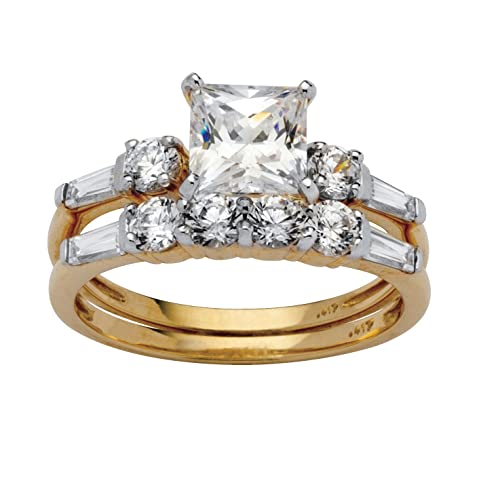 10K Yellow Gold Princess Cut Cubic Zirconia Bridal Ring Set