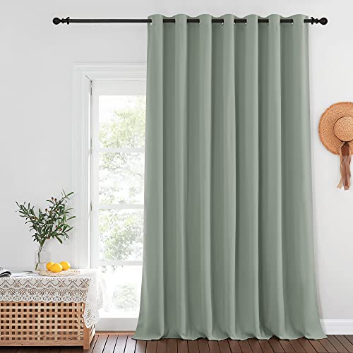 NICETOWN Sage Green Curtain for Sliding Glass Door, Grommet Thermal Insulated Large Window Treatment for Windows Energy Saving Patio Door Panel for Living Room, W100 x L120, 1 Panel