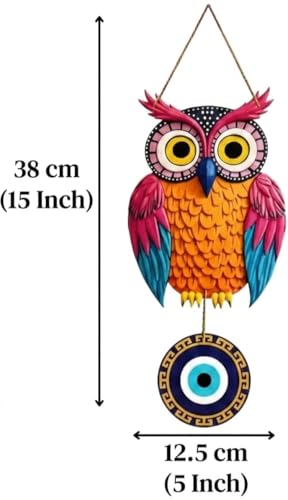Image of Pack of 2 Owl Evil Eye Wall Hanging Decor | Colorful Wooden Nazar Protection Charm for Home, Entrance & Living Room | Vastu & Feng Shui Hanging (Owl Evil Eye)